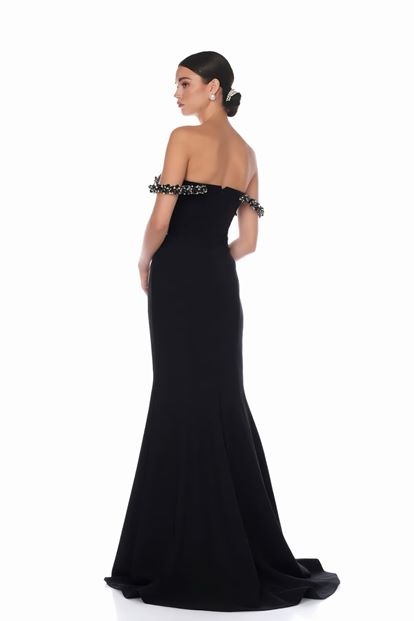 Siyah Korse Formlu Balık Model Abiye Elbise